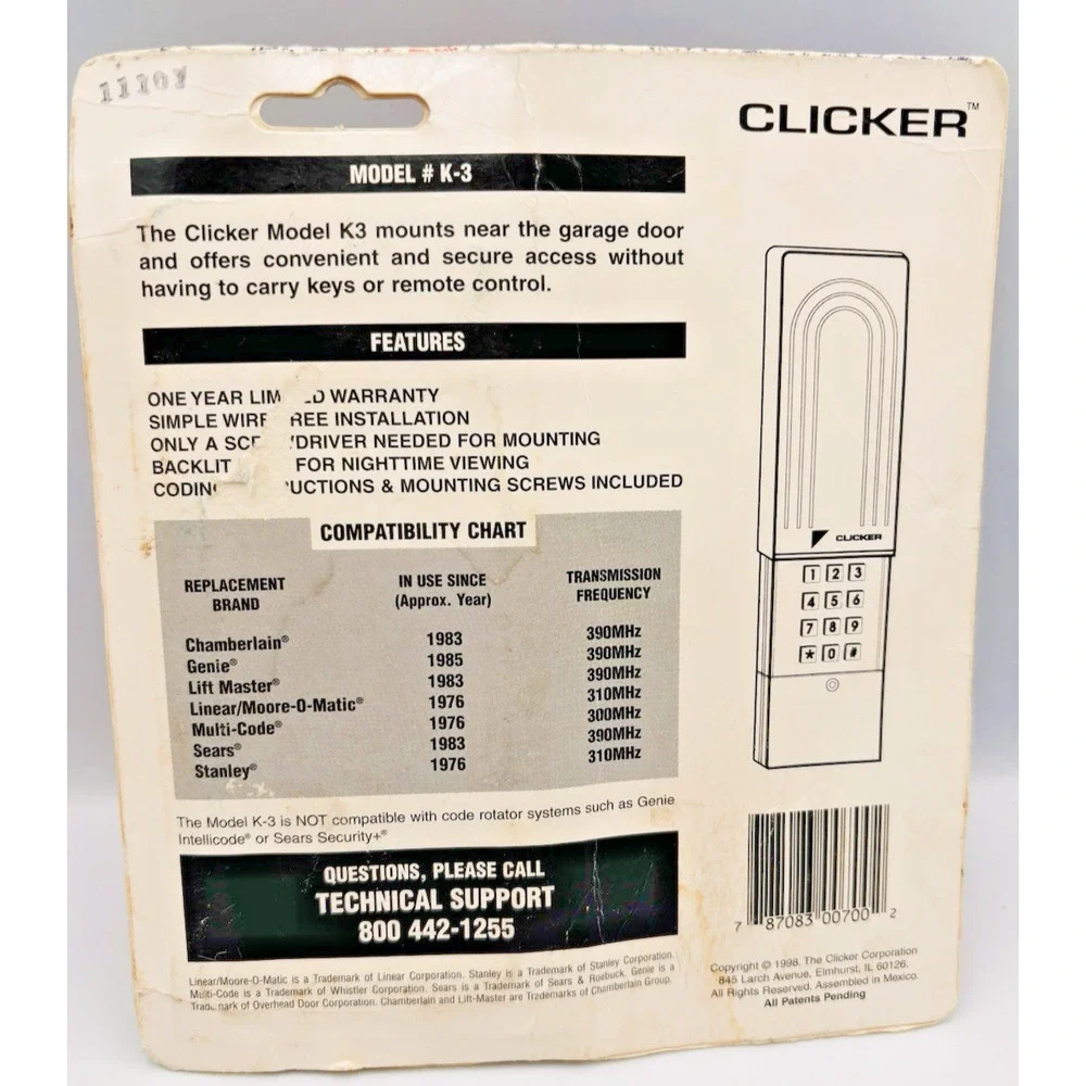 NOS Clicker Garage Door Wireless Keyless Entry Chamberlain Genie More Model K-3